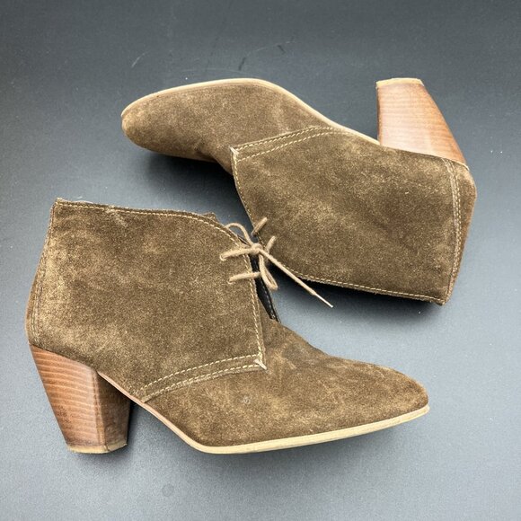 MADEWELL 1937 Lace Up Womens 7.5 Suede Heels Booties Shoes Brown Italy - Picture 2 of 16